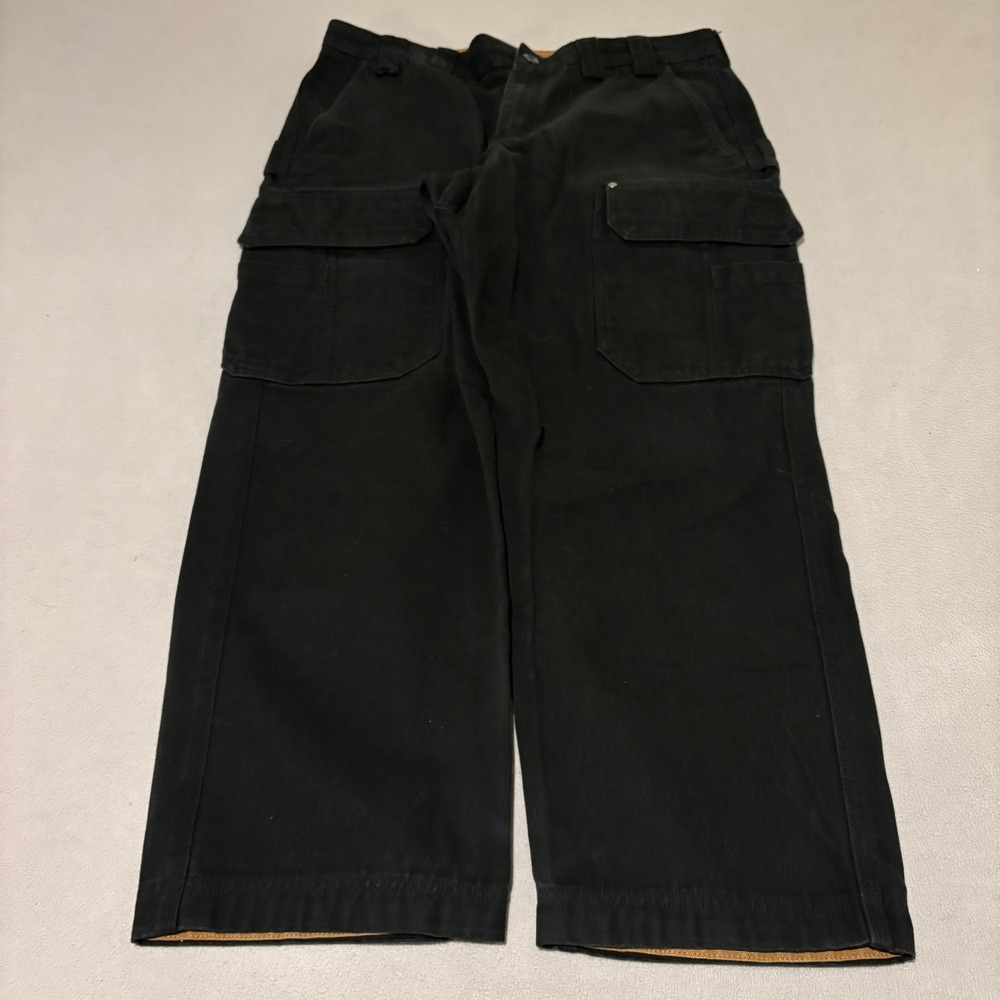 Duluth Trading Co Mens 38x30 Black Fire Hose Cotton Canvas Cargo Work Pants